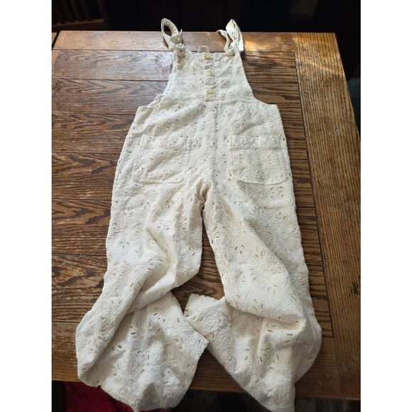 Sezane Brian Embroidered Cotton-Blend White Overall Jumpsuit in cream sz 34/US 2 - Picture 2 of 4